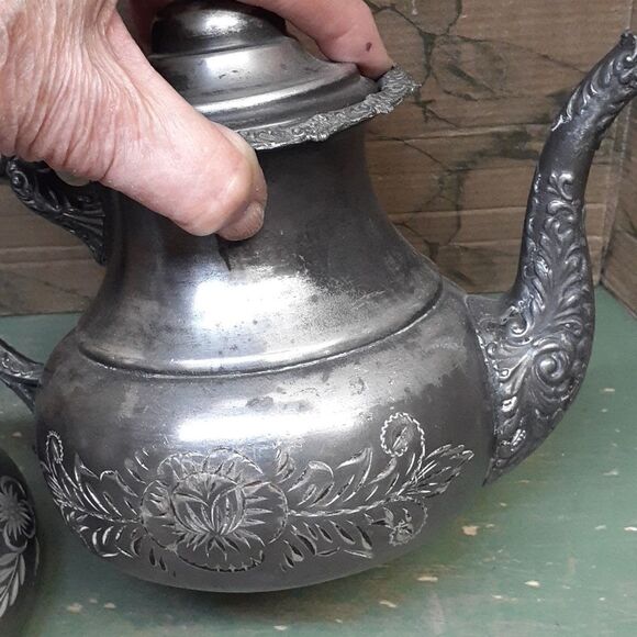 6 pc. Vintage Homan Silver plate Co tea pot, cream & sugar set, tray READ! - Picture 13 of 16